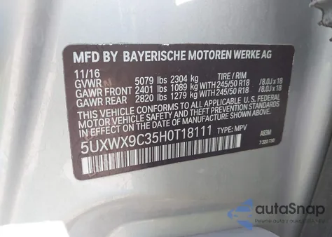 2017 BMW X3 xDrive28I z USA, uszkodzony, nr VIN 5UXWX9C35H0T18111